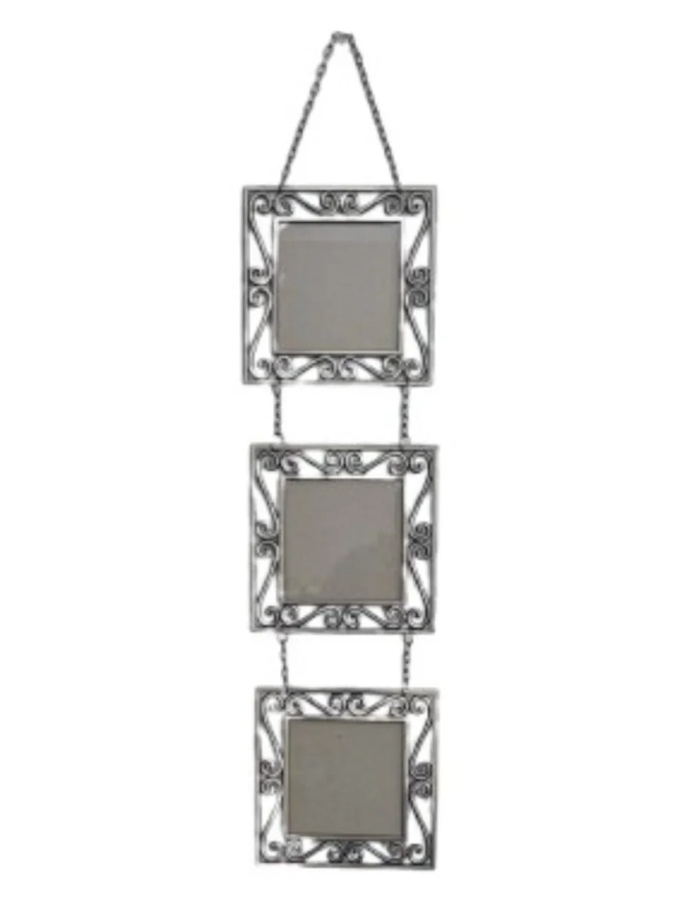 Vintage 1998 Bombay Co Triple Hanging Antique Silver Photo Frames  23